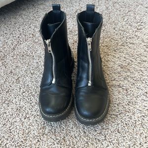 Black lug sole zip up boots